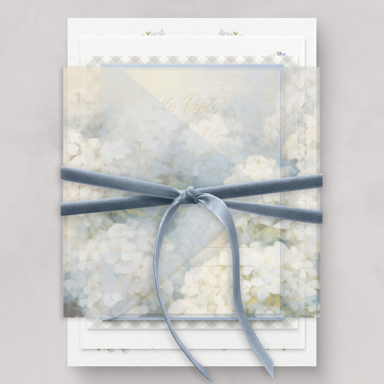 Hydrangea Extra Tall Vellum Belly Band Personalized Wedding Invitations  Tuesday Grace