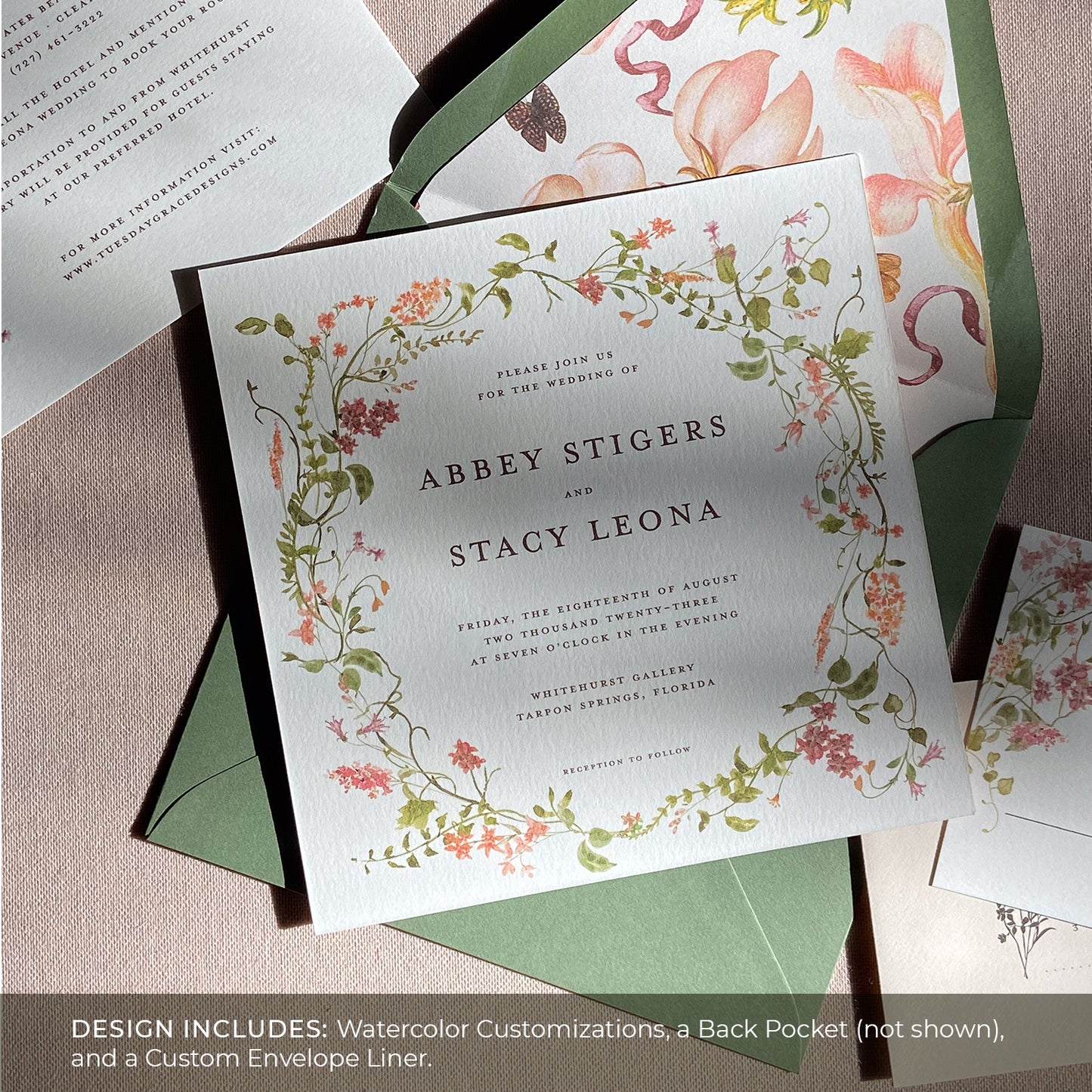 Wild Flora Square Wedding Invitation & Envelope