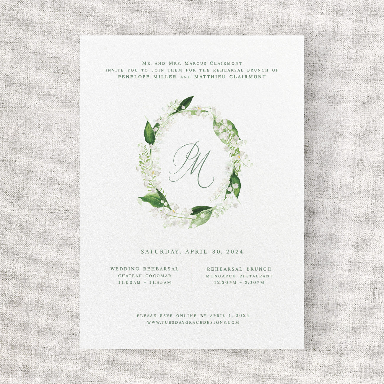 Lily of the Valley Rehearsal Dinner Invitation