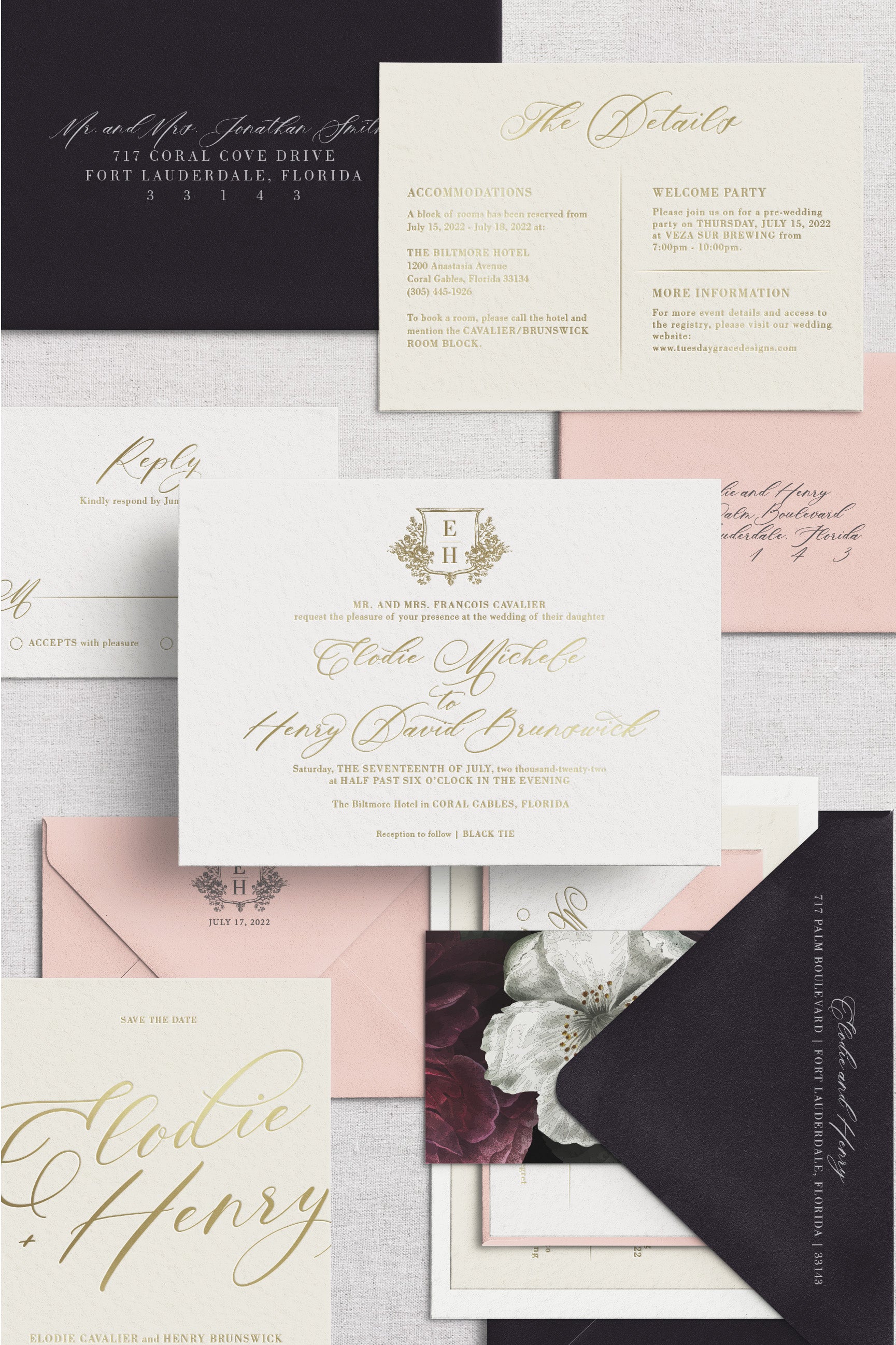Normandy Wedding Invitation Collection | Gold Foil Stationery - Tuesday ...