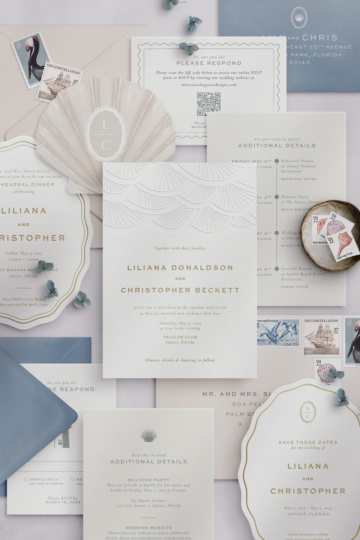 Seaside Wedding Invitation Collection | Gold Foil Stationery - Tuesday Grace Designs seaside-wedding-invitation-collection-gold-foil-stationery-tuesday-grace-designs