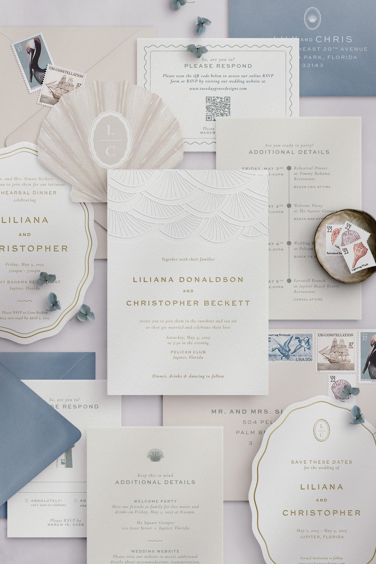 Seaside Wedding Invitation Collection | Gold Foil Stationery - Tuesday ...