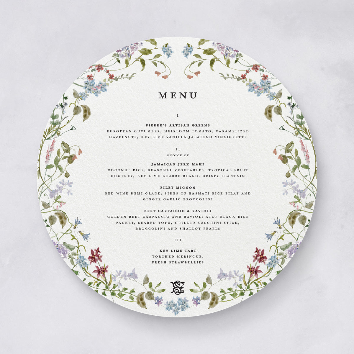 Wild Flora Round Wedding Menu