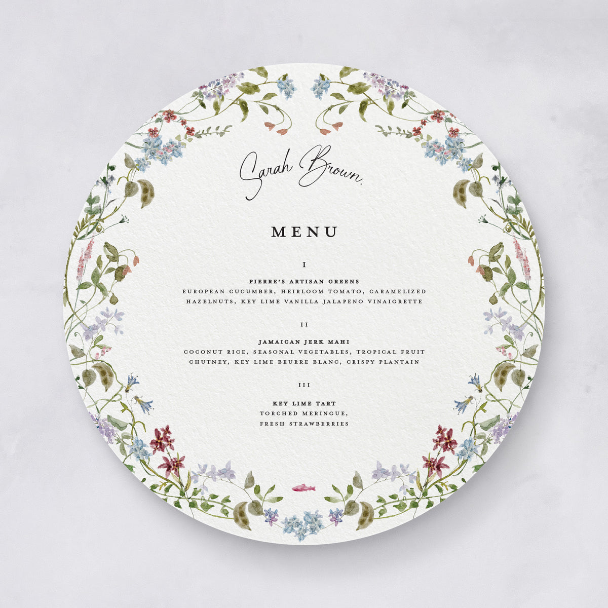 Wild Flora Round Wedding Menu