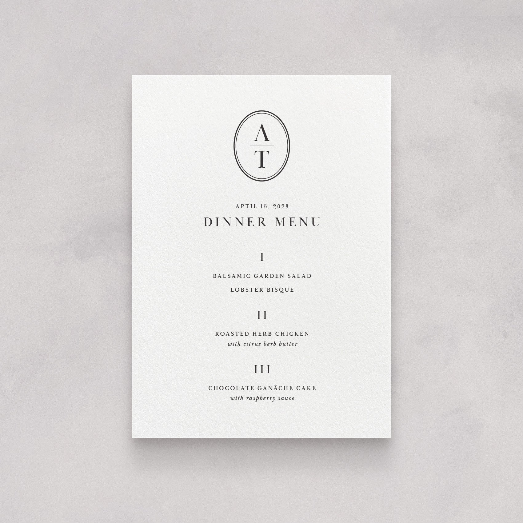 Classic Wedding Menu No. 2