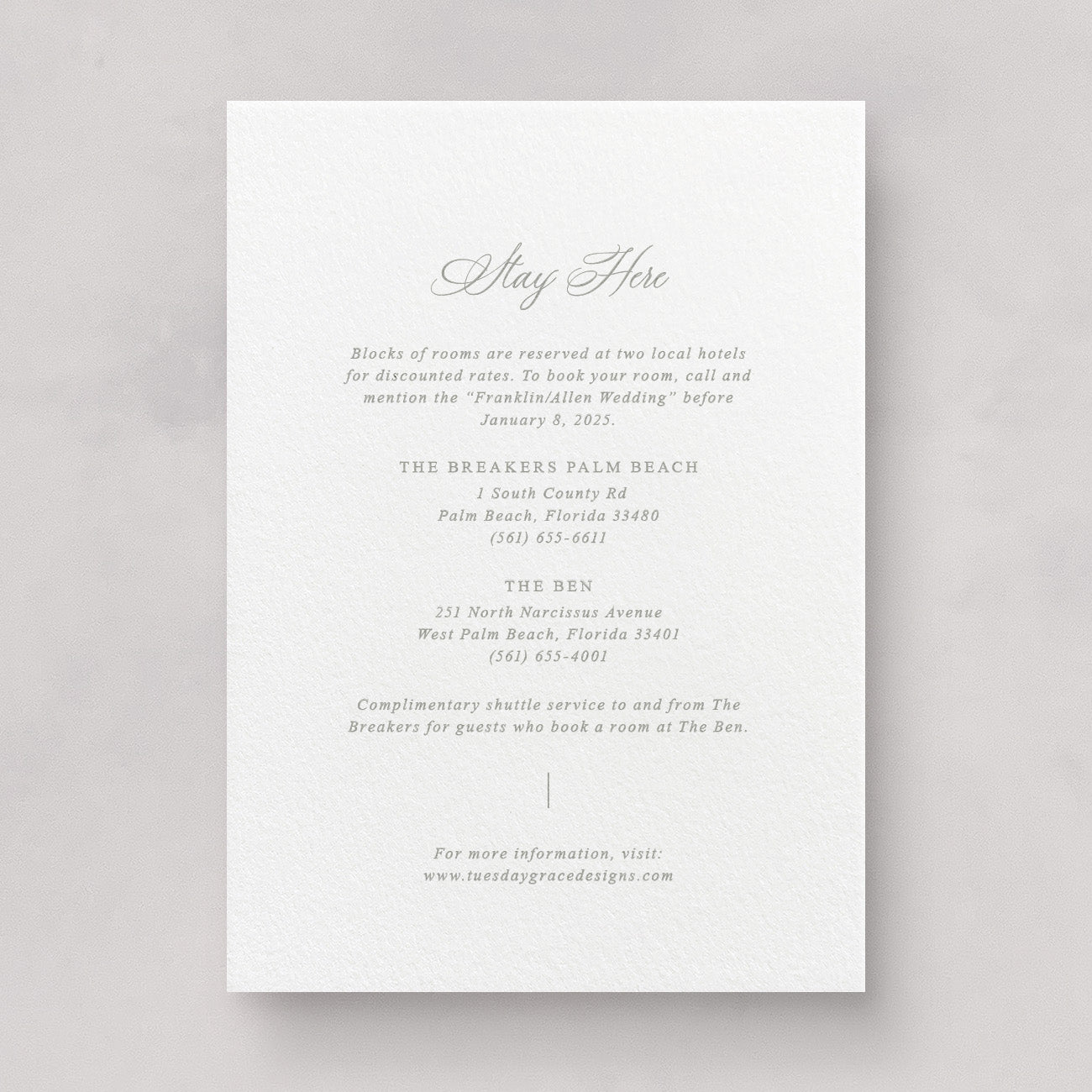 Estate Wedding Information Card