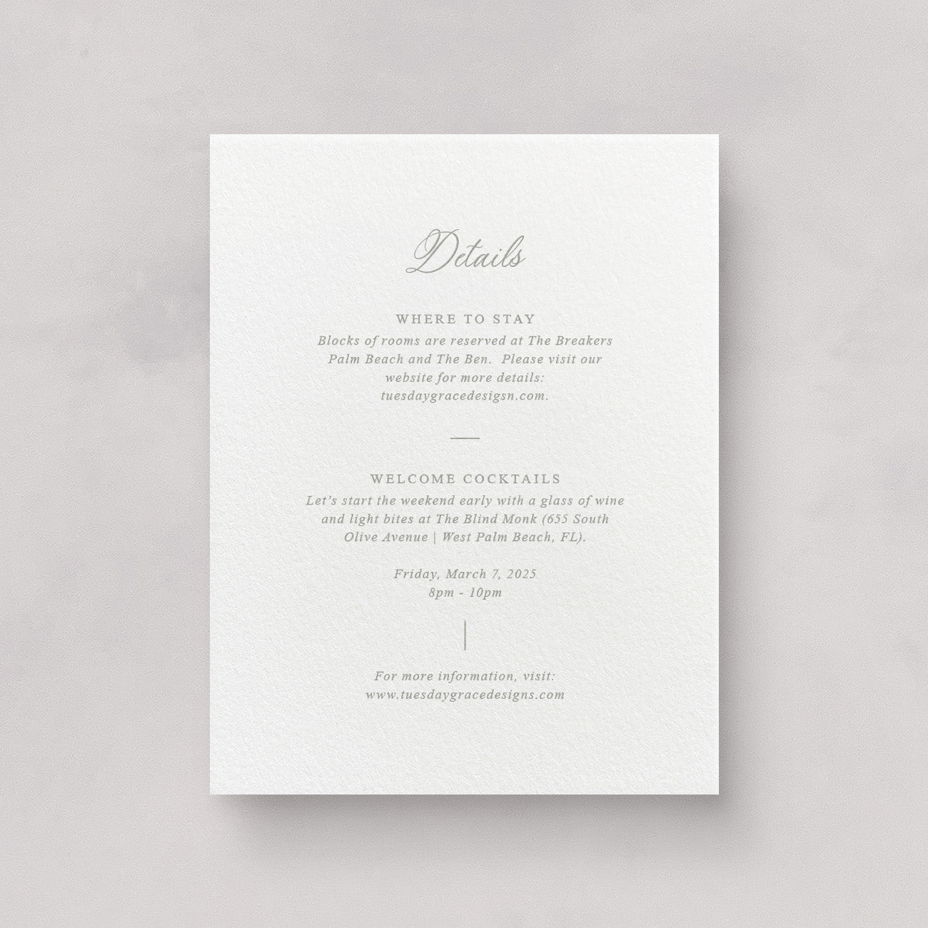 Estate Wedding Information Card