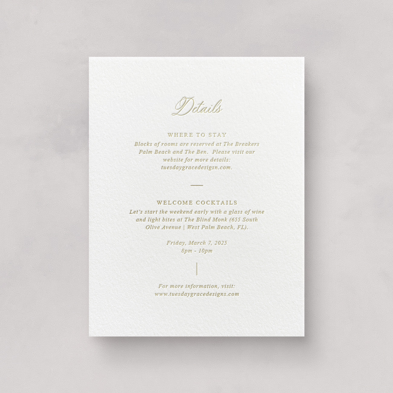 Estate Wedding Information Card