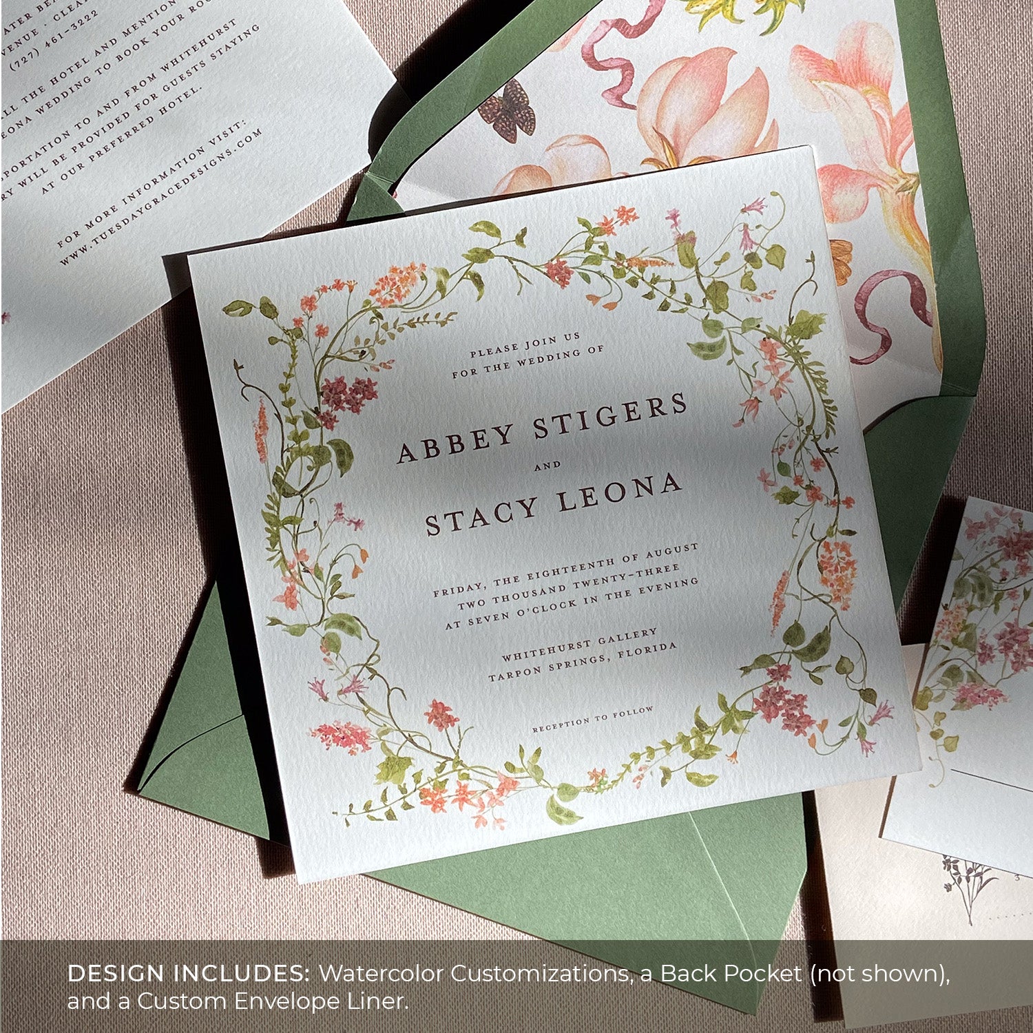 Wild Flora Square Wedding Invitation & Envelope