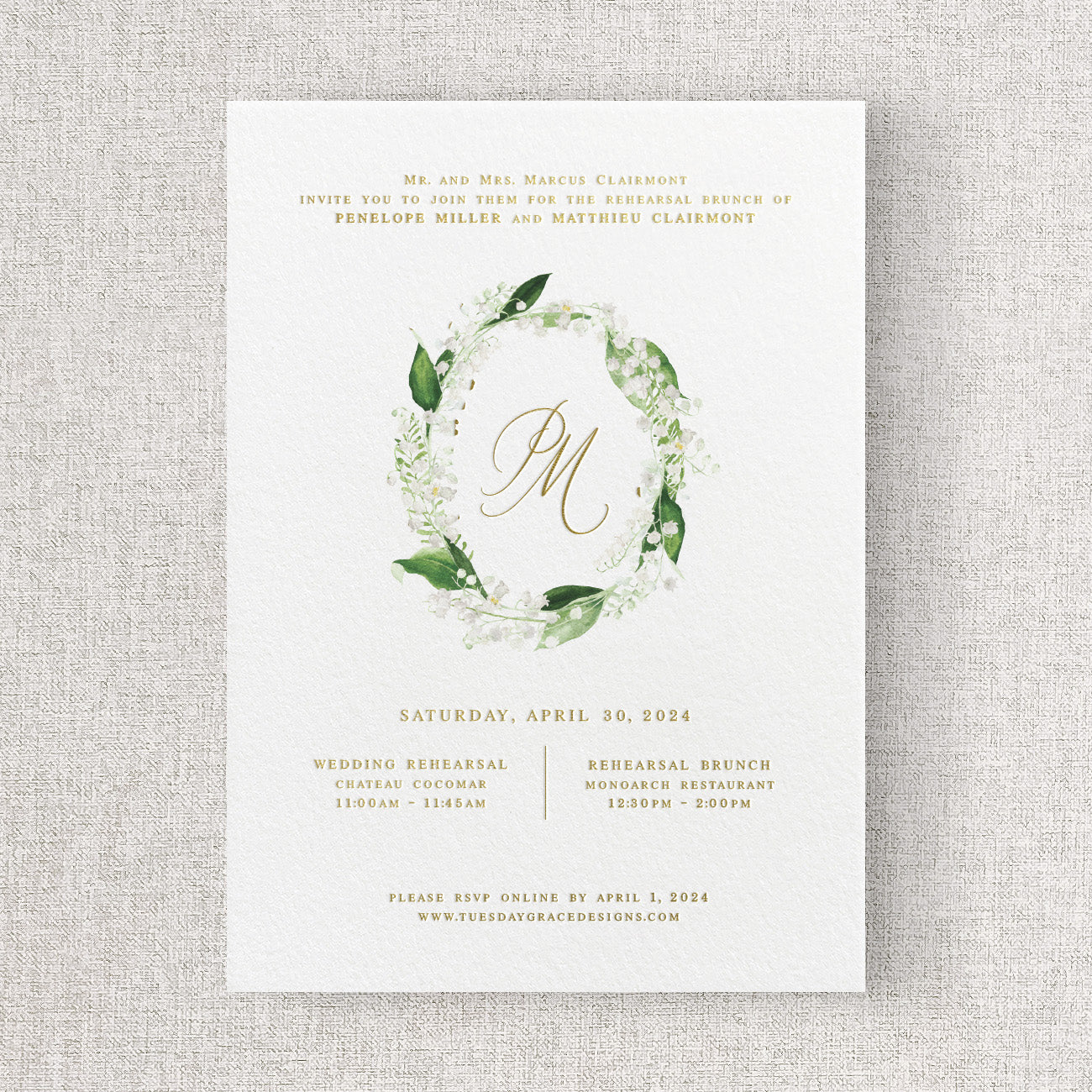 Lily of the Valley Rehearsal Dinner Invitation
