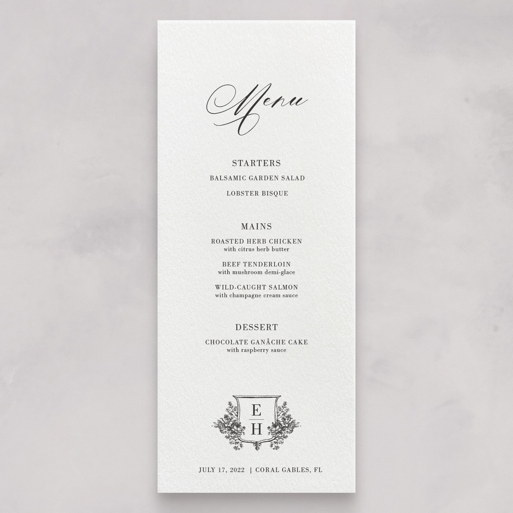 Normandy Wedding Menu No. 1