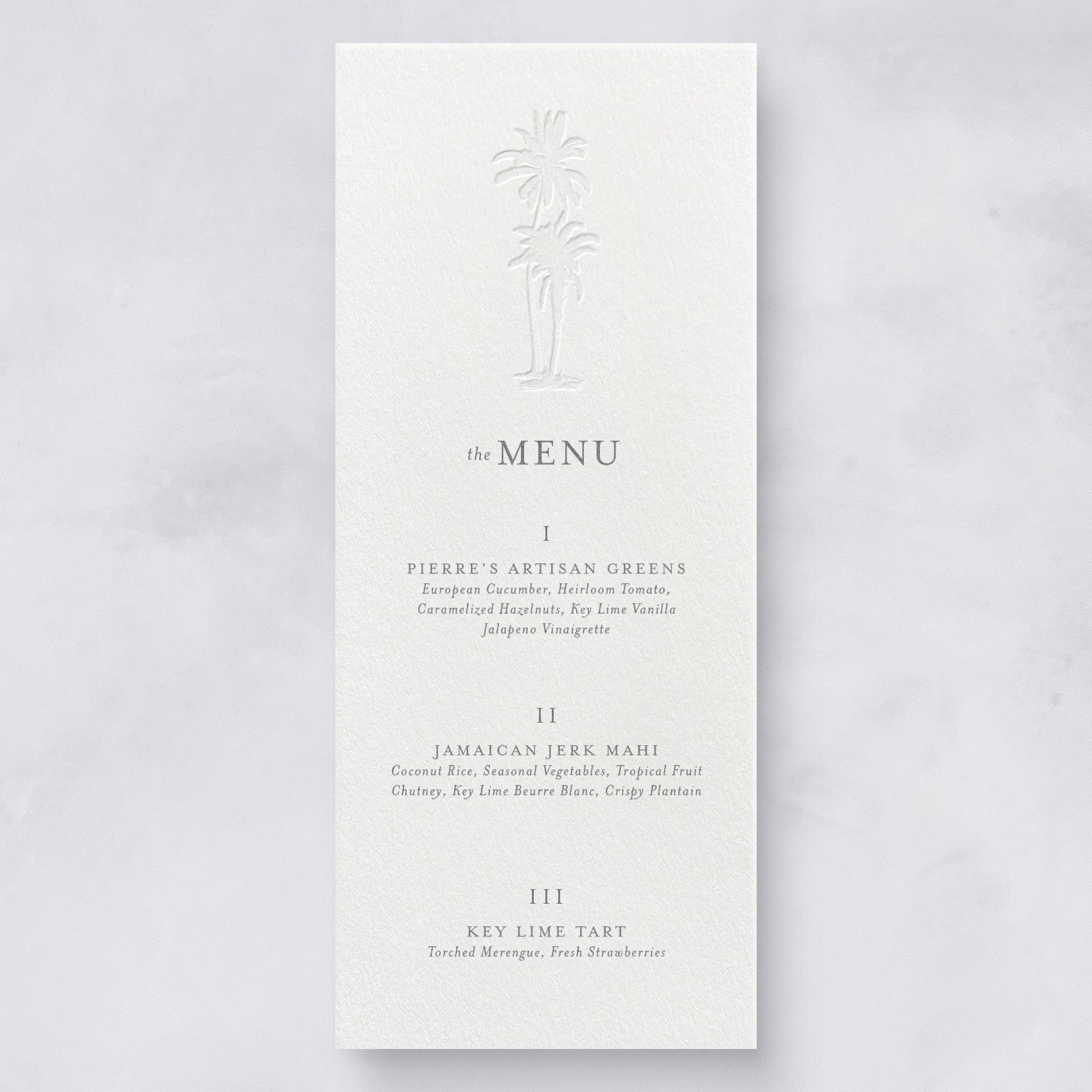 Palm Beach Letterpress Wedding Menu