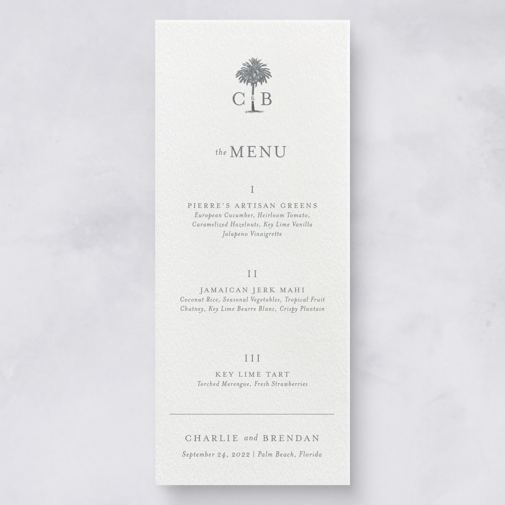 Palm Beach Wedding Menu
