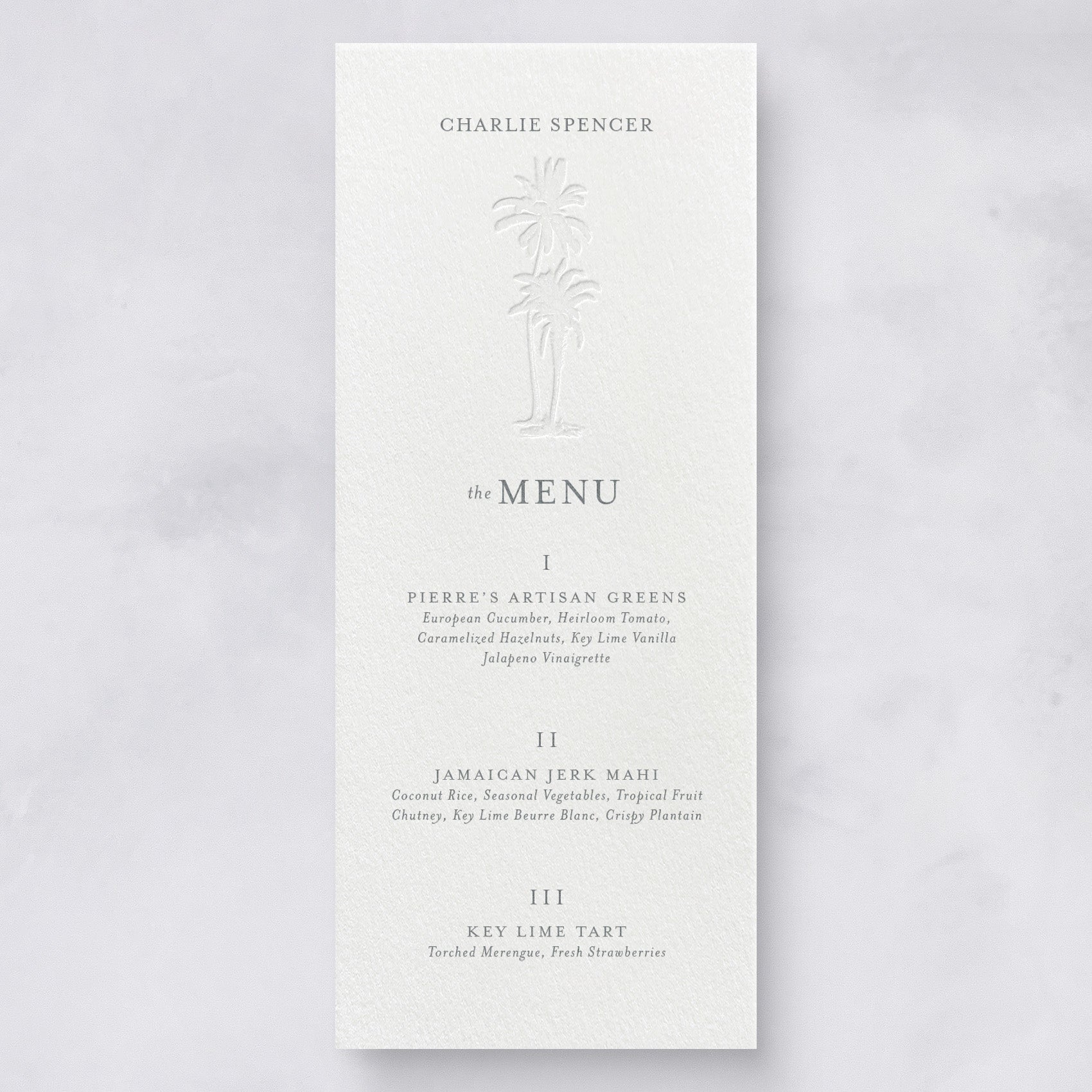 Palm Beach Letterpress Wedding Menu