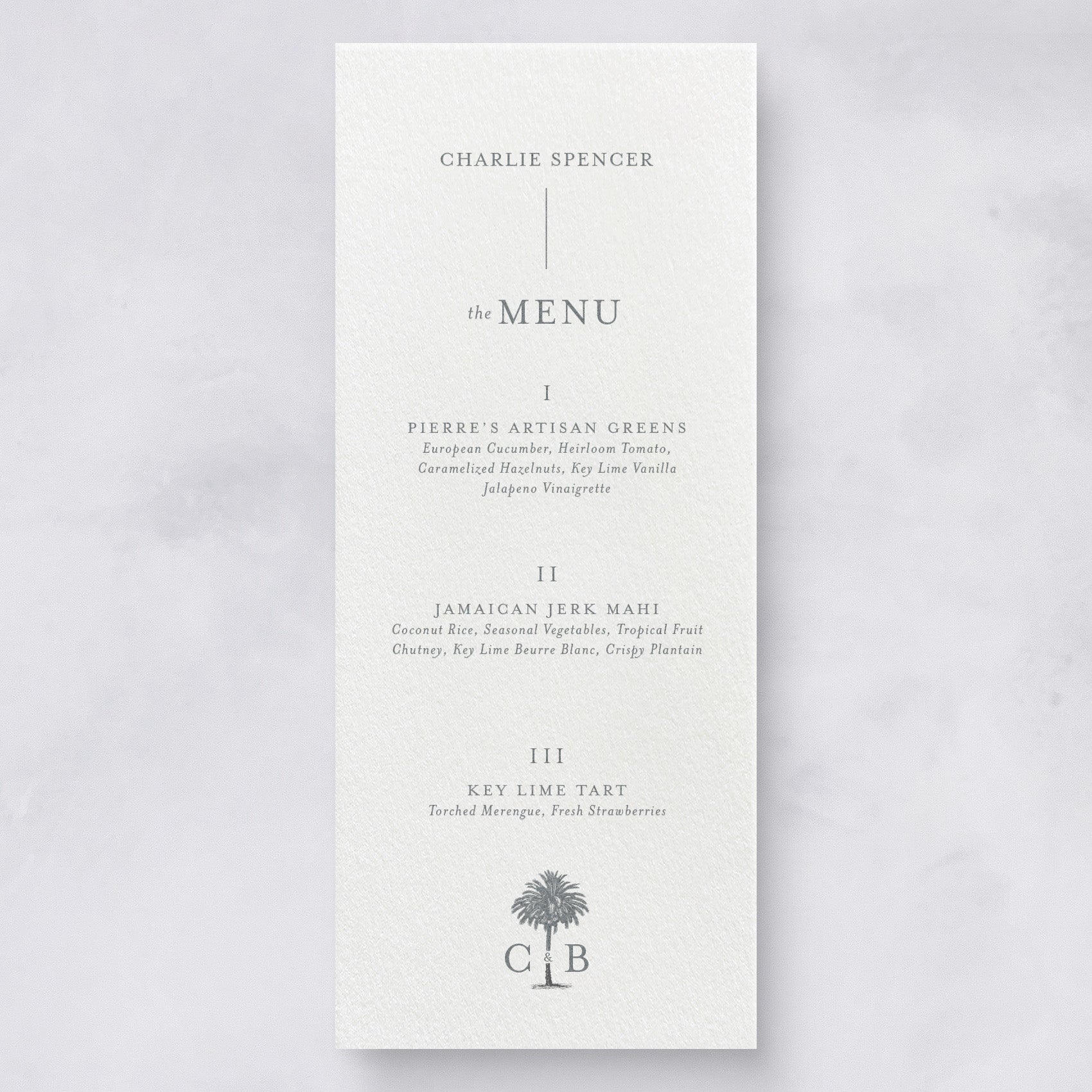 Palm Beach Wedding Menu