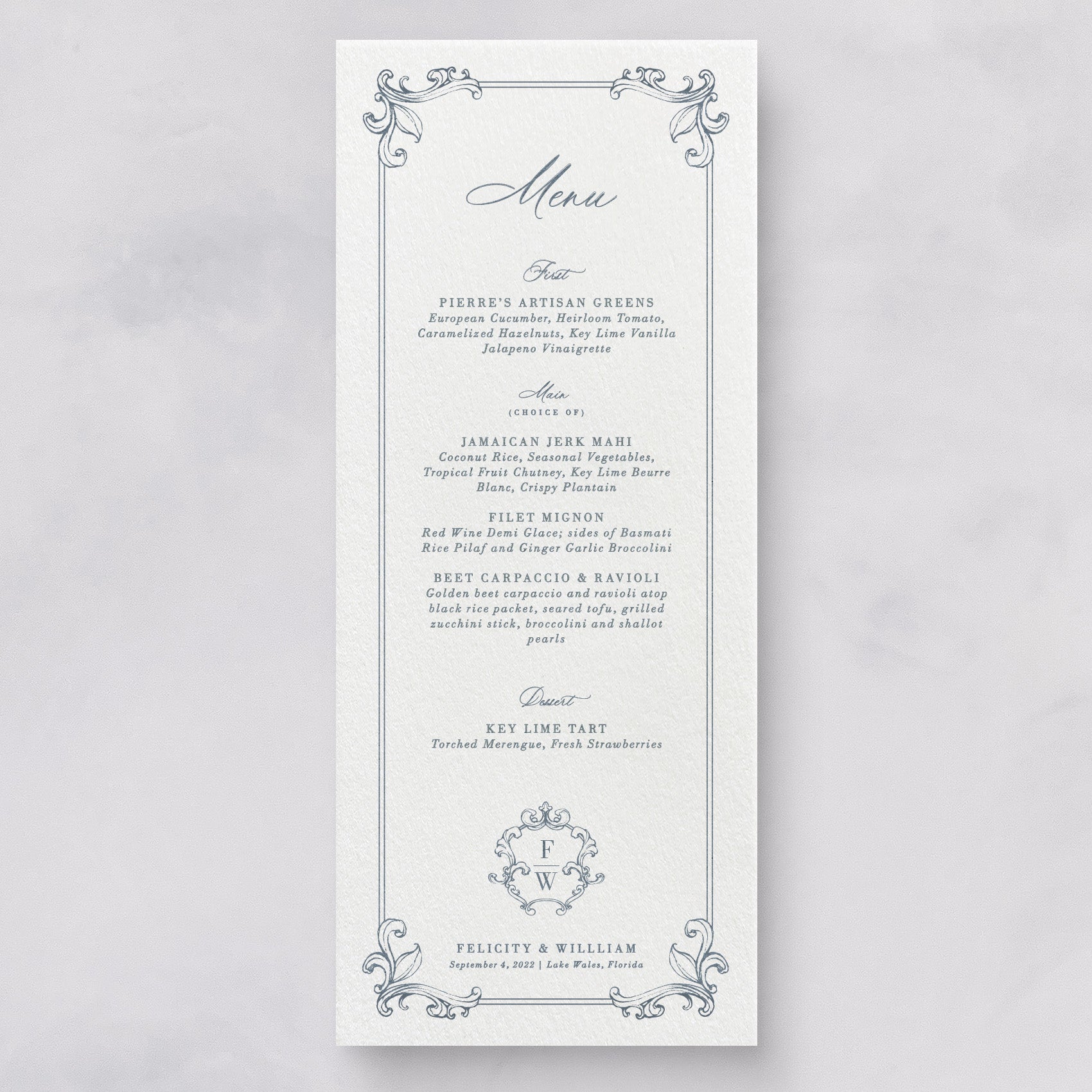 Savannah Wedding Menu
