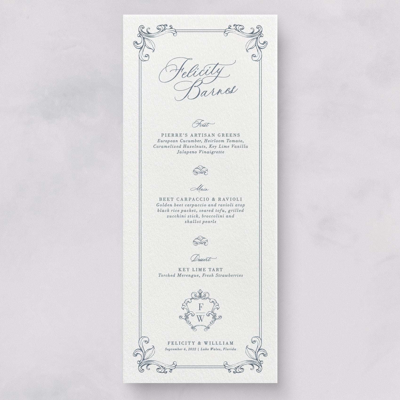 Savannah Wedding Menu