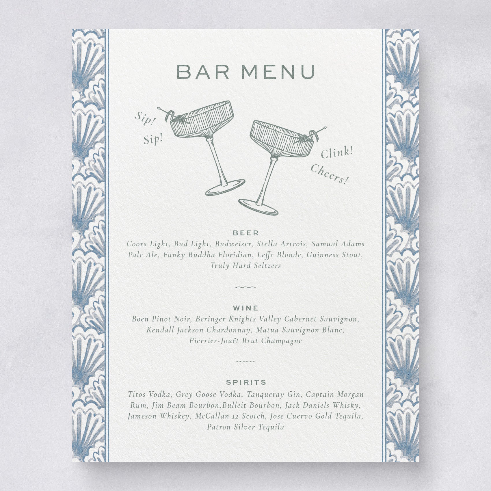 Seaside Wedding Signature Drinks & Bar Menu