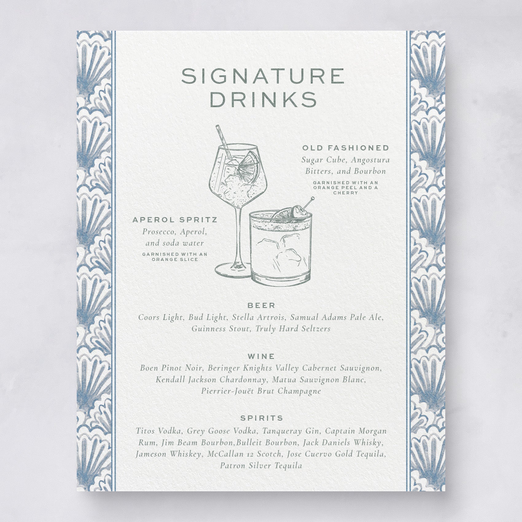 Seaside Wedding Signature Drinks & Bar Menu