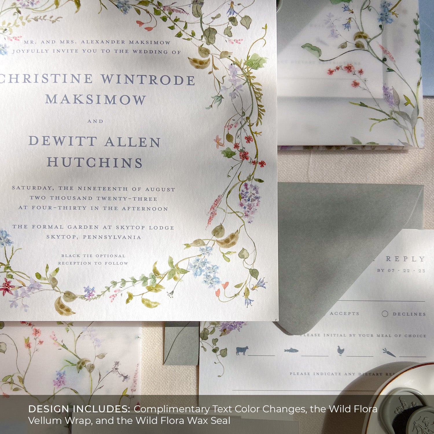 Wild Flora Square Wedding Invitation & Envelope