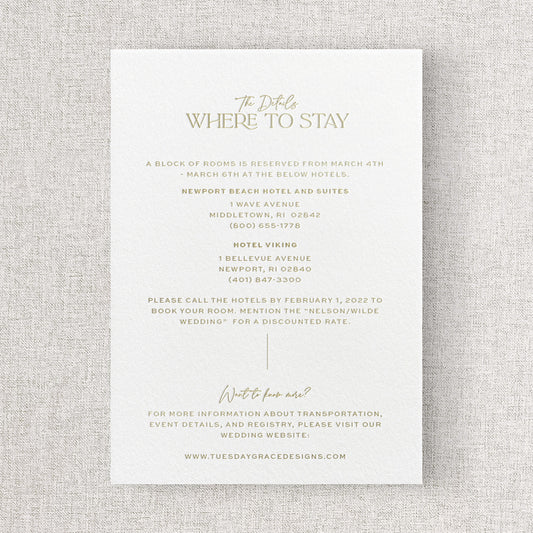 Newport Wedding Information Card