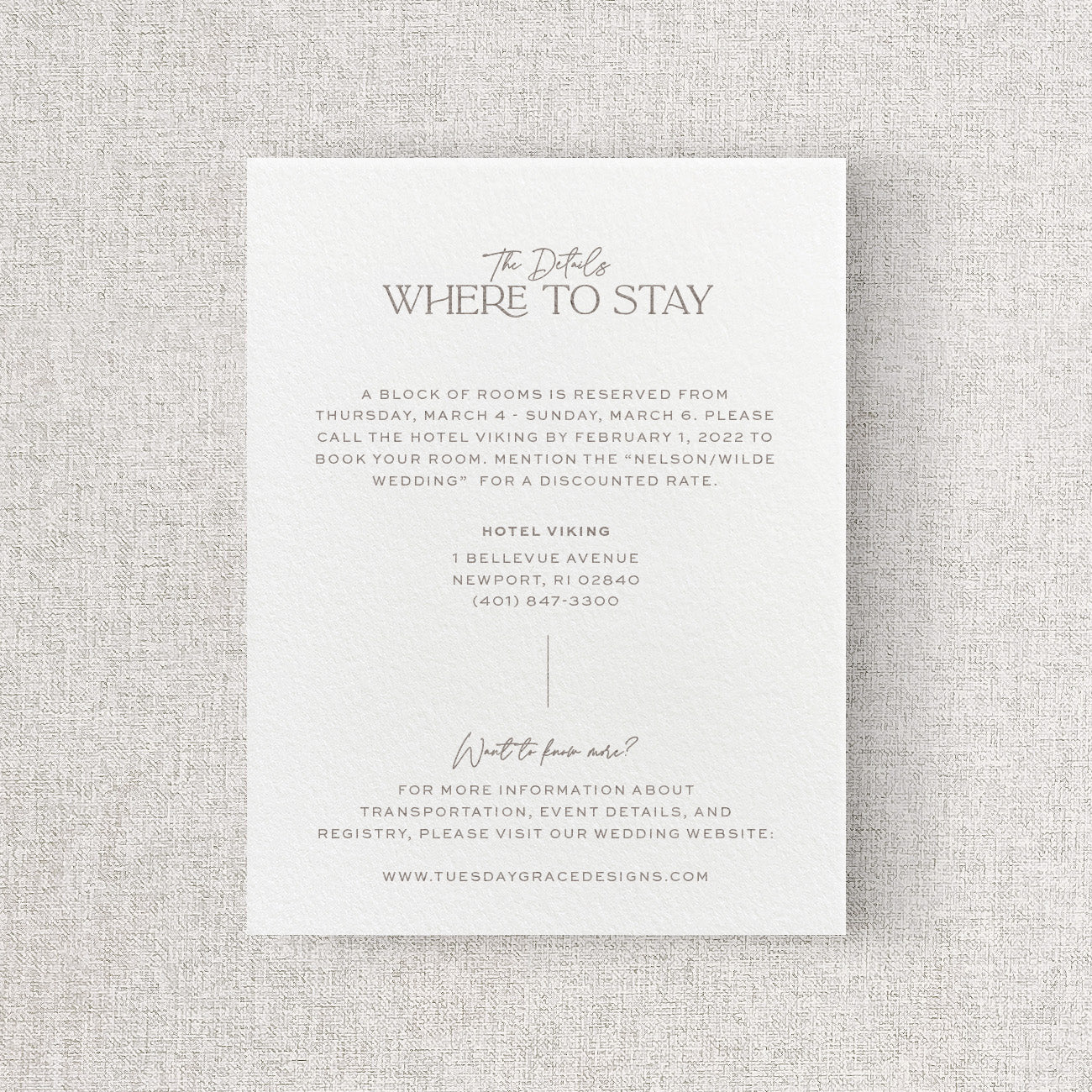 Newport Wedding Information Card