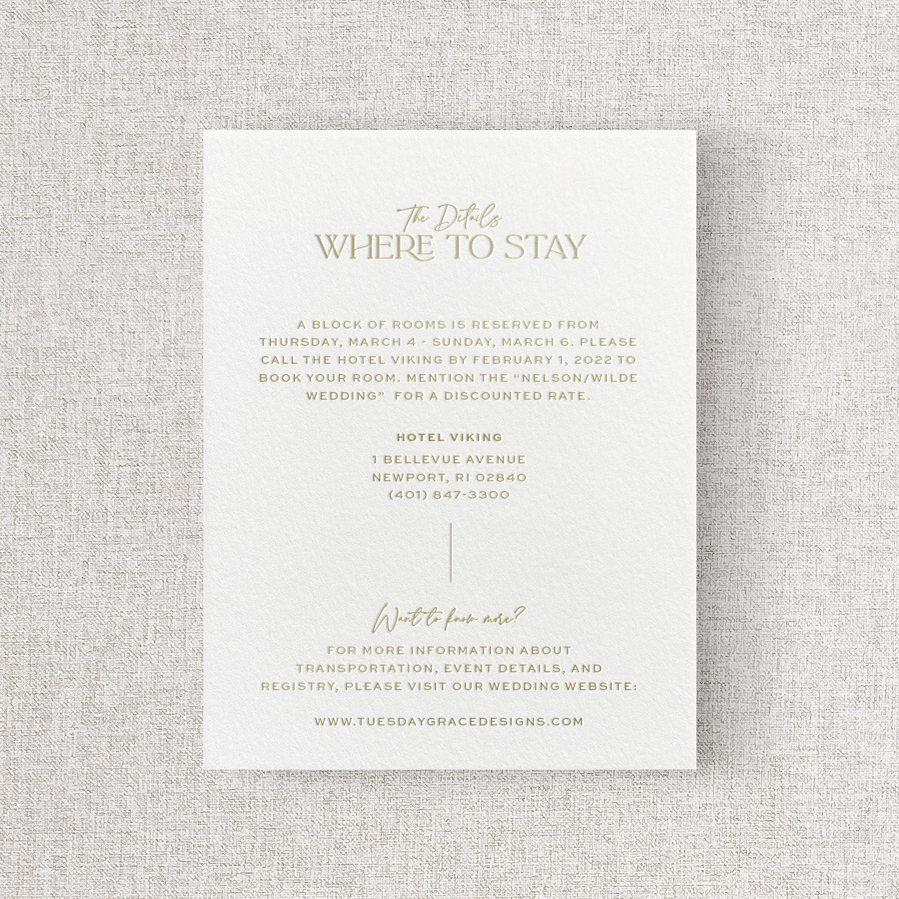 Newport Wedding Information Card