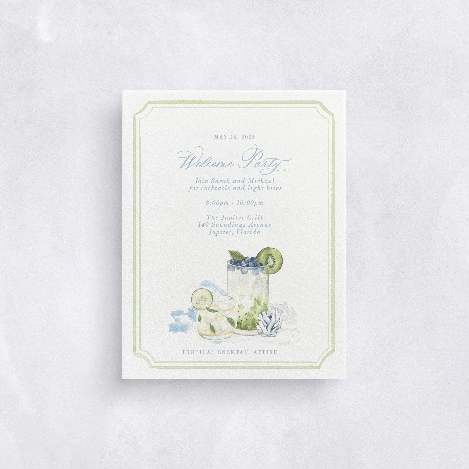 Small Event Information Card with Watercolor Border