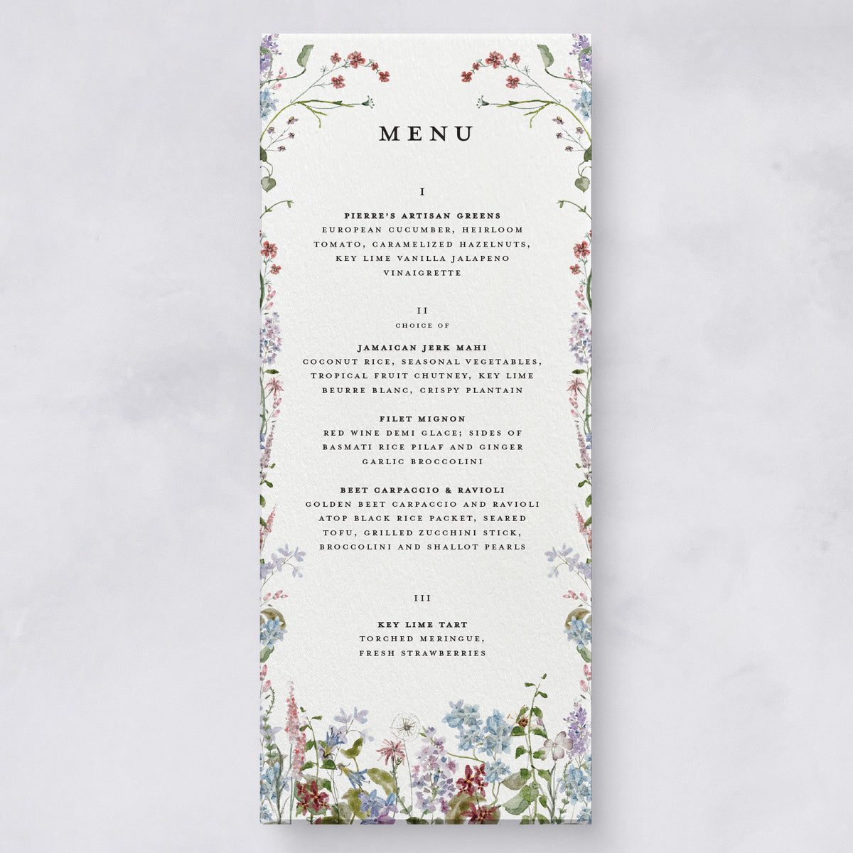 Wild Flora Wedding Menu