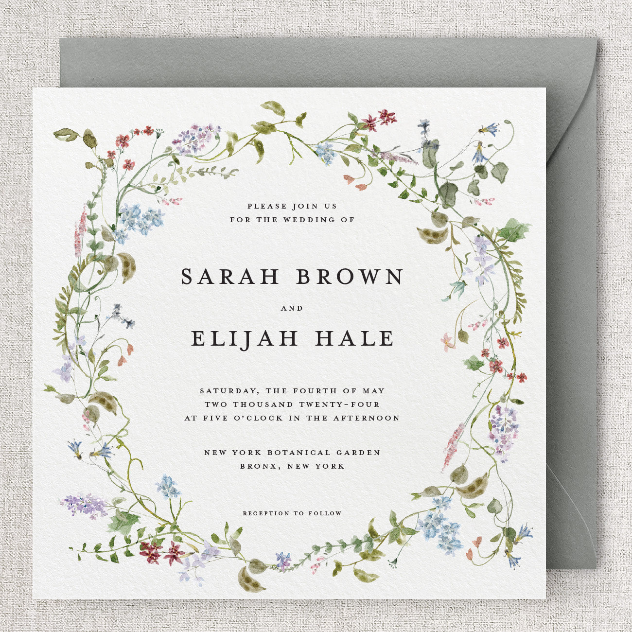 Wild Flora Square Wedding Invitation & Envelope