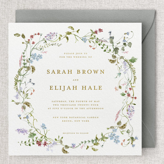 Wild Flora Square Wedding Invitation & Envelope