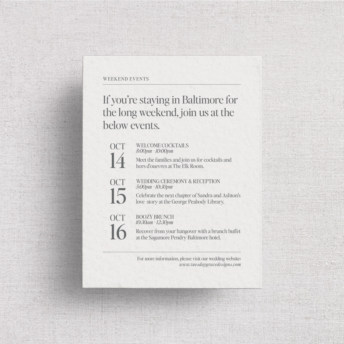 The Peabody Wedding Timeline Card