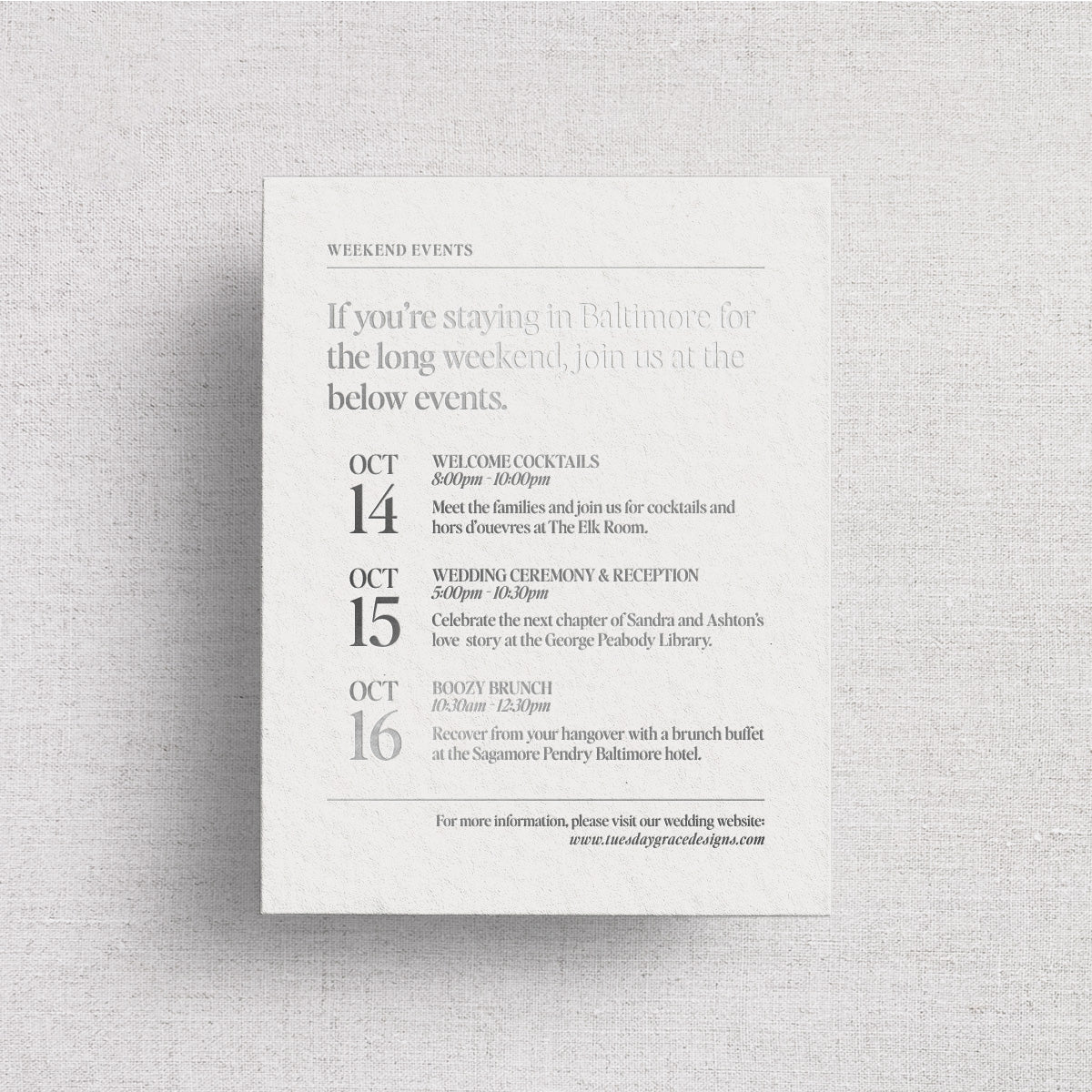 The Peabody Wedding Timeline Card